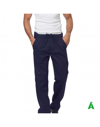 Pantaloni blu da chef con elastico e tasche, personalizzabile con ricamo fino a 9 colori