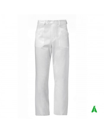Pantaloni da chef bianchi con bottoni personalizzabili con ricamo fino a 9 colori