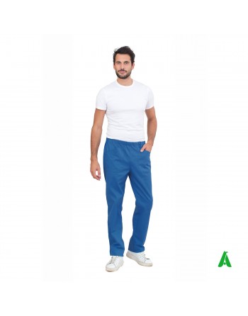 Pantaloni da chef blu con tasche ed elastico in vita, personalizzabile con ricamo fino a 9 colori