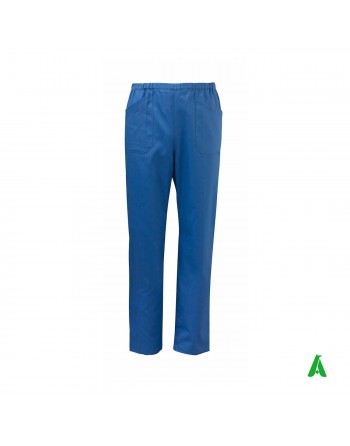 Pantaloni da chef blu con tasche ed elastico in vita, personalizzabile con ricamo fino a 9 colori