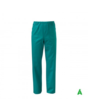 Pantaloni da chef verdi con tasche ed elastico in vita, personalizzabile con ricamo fino a 9 colori