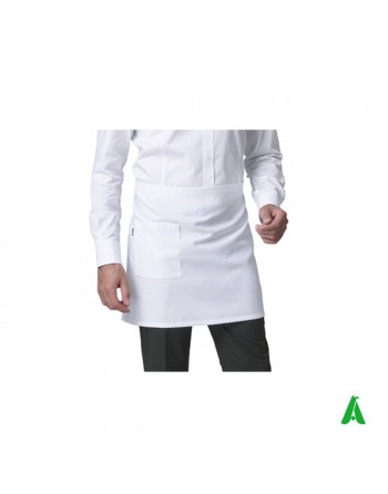 Grembiule bianco corto unisex antimacchia, personalizzabile con ricamo fino a 9 colori.