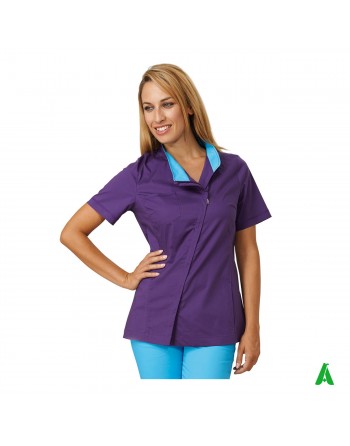 Casacca per beauty & wellness viola, personalizzabile con ricamo fino a 9 colori.