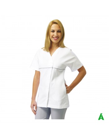 Casacca per beauty & wellness bianca, personalizzabile con ricamo fino a 9 colori.