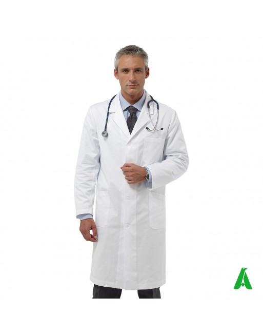 Manteau de médecin et de médecin, blanc avec boutons et manches longues, personnalisable avec impression ou broderie