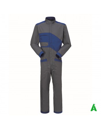 Tuta da lavoro per officine e industrie personalizzabile con ricamo fino a 9 colori del proprio logo, colore grigio e blu