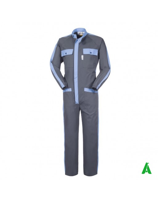 Tuta da lavoro per officine e industrie personalizzabile con ricamo fino a 9 colori del proprio logo, colore grigio e azzurro