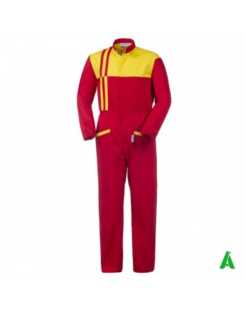 Tuta da lavoro per officine e industrie personalizzabile con ricamo fino a 9 colori del proprio logo, colore rosso e giallo