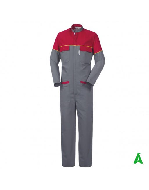Tuta da lavoro per officine e industrie personalizzabile con ricamo fino a 9 colori del proprio logo, colore grigio e rosso