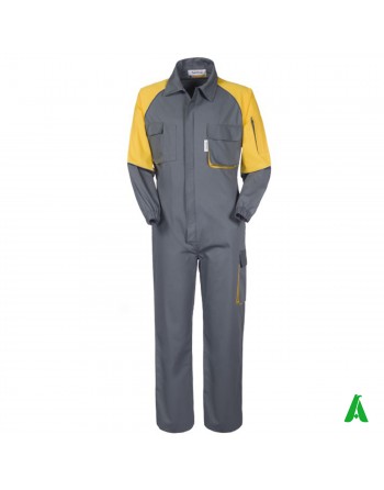 Tuta da lavoro per officine e industrie personalizzabile con ricamo fino a 9 colori del proprio logo, colore grigio e giallo