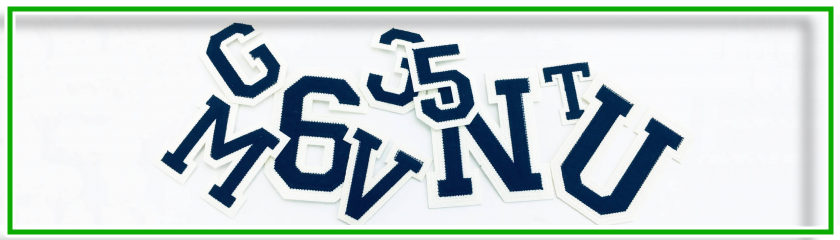 Embroidered letters & numbers colour blu navy/beige by |Arem Italia